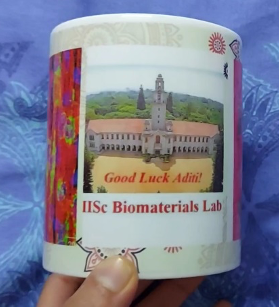 A souvenir from Aditi’s PhD advisor, Kaushik Chatterjee, Materials Engineering, Indian Institute of Science- Bengaluru, a symbolic of mutual respect and appreciation extending beyond a Ph.D. degree. Picture Credit: Aditi Jain.