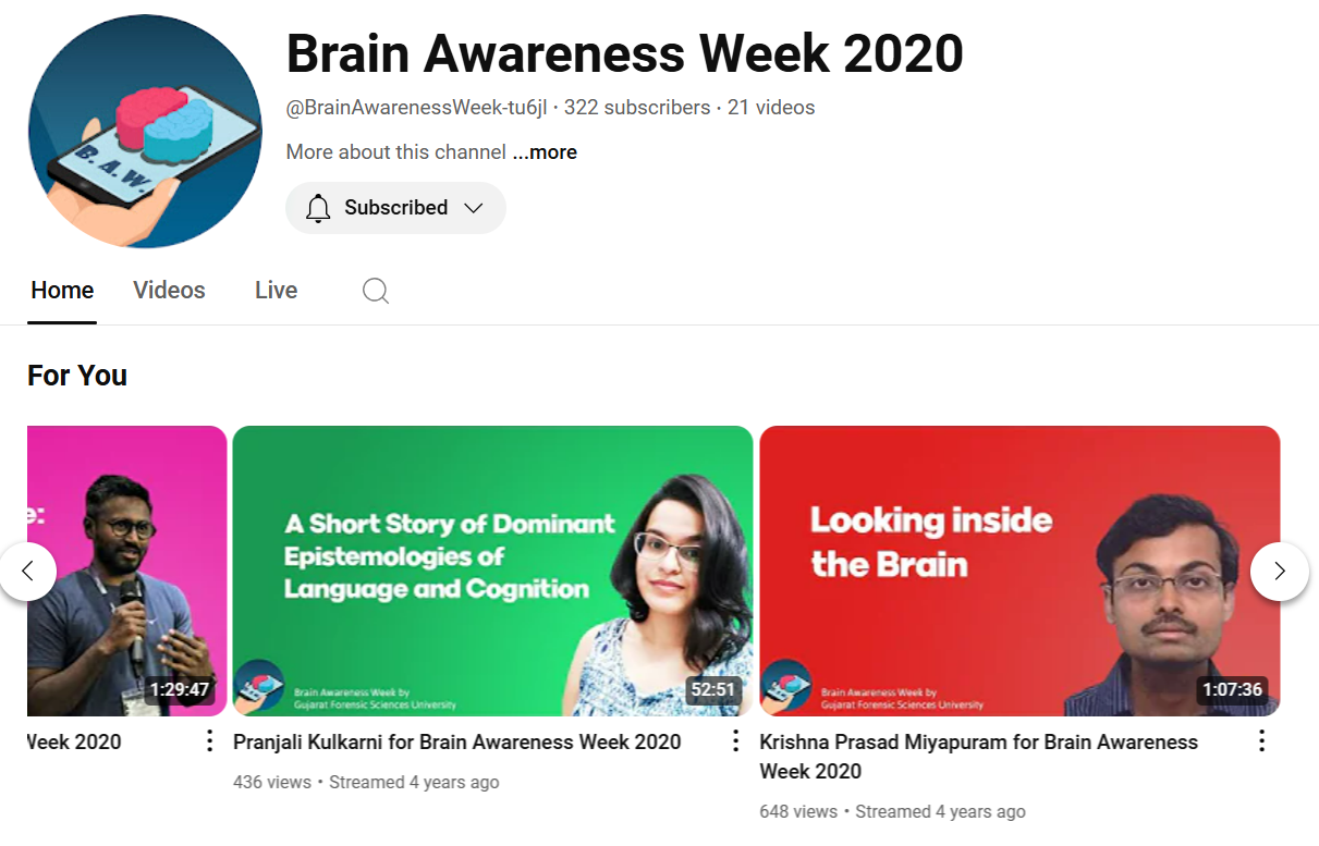 Recordings of talks hosted during the virtual Brain Awareness Week. Photo Credit: Shriya Naidu